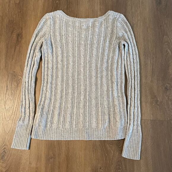 American Eagle Women's Cable Knit Fisherman Sweater Neutral Brown Soft Small - Picture 3 of 8